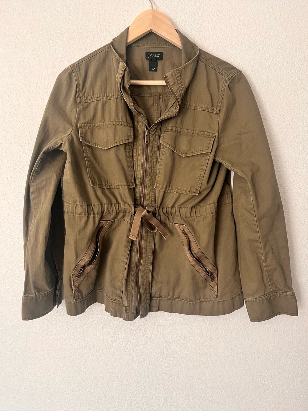 J. Crew Olive Utility Jacket with Drawstring Waist 100% cotton